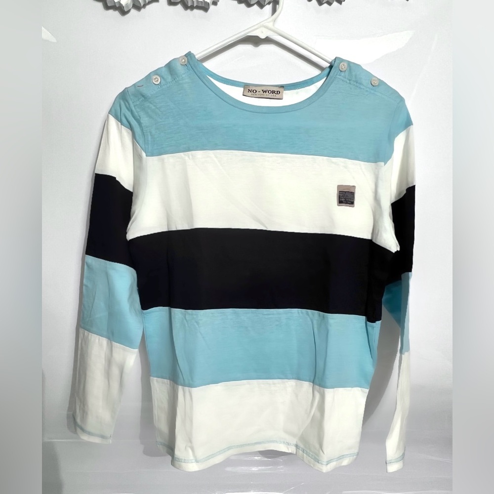 Italian Designer Boys Long Sleeve Striped Shirt Blue & White Size 12 NEW